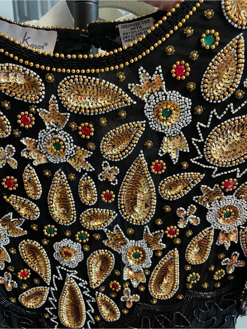 Vintage Laurence Kazar Silk Beaded Dress Black Gold Embellished L - Picture 6 of 10